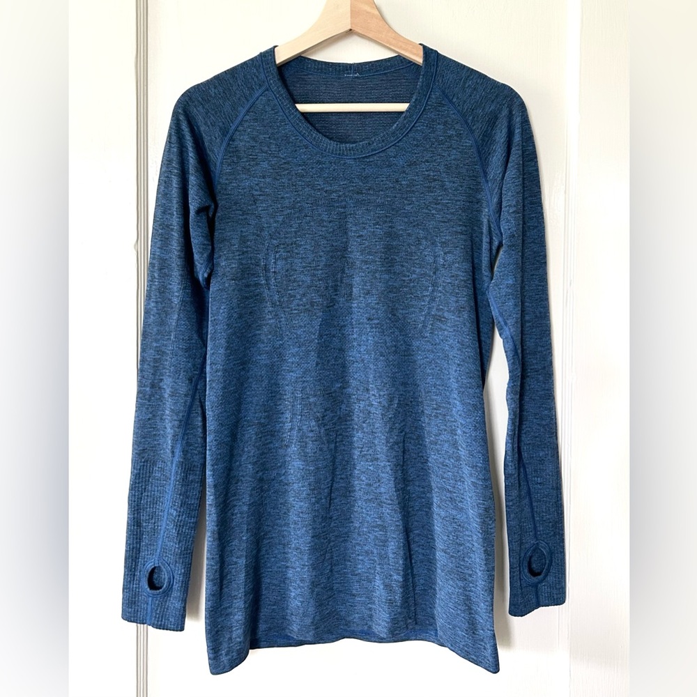 Lululemon Swiftly Tech Long Sleeve Crew Cerulean Blue Black 8 Running Gym